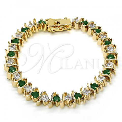 Oro Laminado Tennis Bracelet, Gold Filled Style with Green and White Cubic Zirconia, Polished, Golden Finish, 03.210.0076.2.08