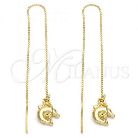Oro Laminado Threader Earring, Gold Filled Style Dolphin Design, Golden Finish, 5.117.011