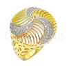 Oro Laminado Multi Stone Ring, Gold Filled Style with White Micro Pave, Polished, Tricolor, 01.26.0003.08 (Size 8)