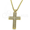 Oro Laminado Religious Pendant, Gold Filled Style Cross Design, with White Micro Pave, Polished, Golden Finish, 05.102.0034