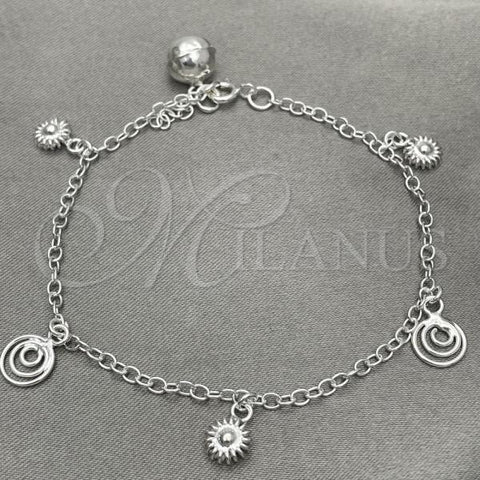 Sterling Silver Charm Bracelet, Sun Design, Polished, Silver Finish, 03.397.0010.07