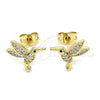 Oro Laminado Stud Earring, Gold Filled Style Bird Design, with White and Black Micro Pave, Polished, Golden Finish, 02.342.0157