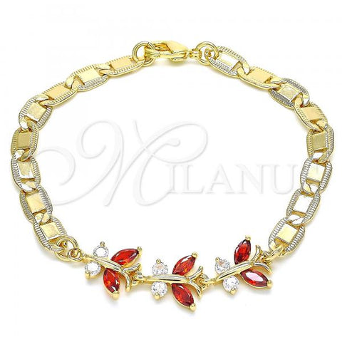 Oro Laminado Fancy Bracelet, Gold Filled Style Butterfly Design, with Garnet and White Cubic Zirconia, Polished, Golden Finish, 03.63.2127.07