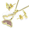 Oro Laminado Earring and Pendant Adult Set, Gold Filled Style Butterfly Design, with Ruby Micro Pave, Polished, Golden Finish, 10.156.0266.1