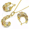 Oro Laminado Earring and Pendant Adult Set, Gold Filled Style Chunky Design, Polished, Tricolor, 10.163.0008.1