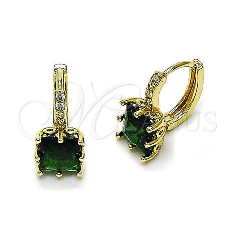 Oro Laminado Leverback Earring, Gold Filled Style with Green and White Cubic Zirconia, Polished, Golden Finish, 02.196.0192.14