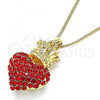 Oro Laminado Pendant Necklace, Gold Filled Style Heart and Crown Design, with Garnet Crystal, Polished, Golden Finish, 04.63.1408.1.20