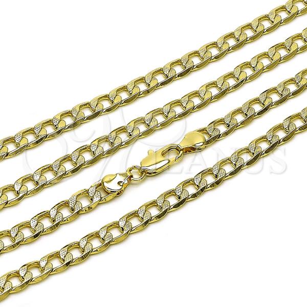 Oro Laminado Basic Necklace, Gold Filled Style Pave Cuban Design, Polished, Golden Finish, 04.213.0342.24