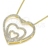 Oro Laminado Pendant Necklace, Gold Filled Style Heart Design, with White Micro Pave, Polished, Golden Finish, 04.156.0219.20