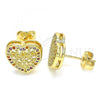 Oro Laminado Stud Earring, Gold Filled Style Heart Design, with Multicolor Micro Pave, Polished, Golden Finish, 02.156.0468.3