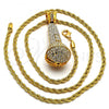 Gold Tone Pendant Necklace, Rope Design, with White Crystal, Polished, Golden Finish, 04.242.0003.30GT