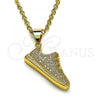 Oro Laminado Fancy Pendant, Gold Filled Style Shoes Design, with White Micro Pave, Polished, Golden Finish, 05.342.0136