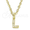 Oro Laminado Fancy Pendant, Gold Filled Style Initials Design, with White Cubic Zirconia, Polished, Golden Finish, 05.341.0032