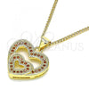 Oro Laminado Pendant Necklace, Gold Filled Style Heart Design, with Garnet Micro Pave, Polished, Golden Finish, 04.156.0031.2.20