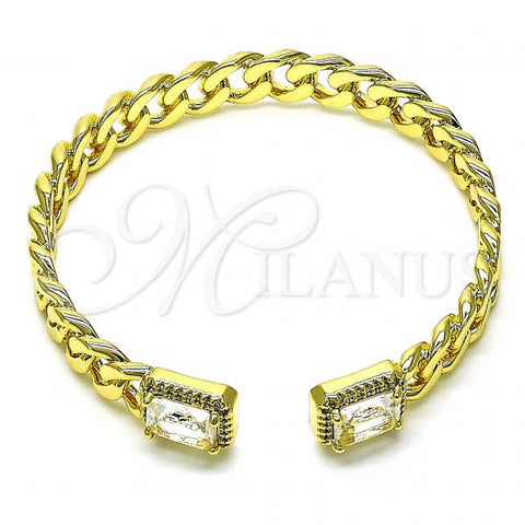 Oro Laminado Individual Bangle, Gold Filled Style Miami Cuban Design, with White Cubic Zirconia and White Micro Pave, Polished, Golden Finish, 07.341.0035.3