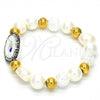 Stainless Steel Fancy Bracelet, with Ivory Pearl and Light Brown Crystal, Polished, Golden Finish, 03.229.0005.07