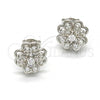Sterling Silver Stud Earring, Flower Design, with White Cubic Zirconia, Polished, Rhodium Finish, 02.285.0026