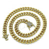 Oro Laminado Basic Necklace, Gold Filled Style Miami Cuban Design, with White Micro Pave, Polished, Golden Finish, 04.156.0466.18