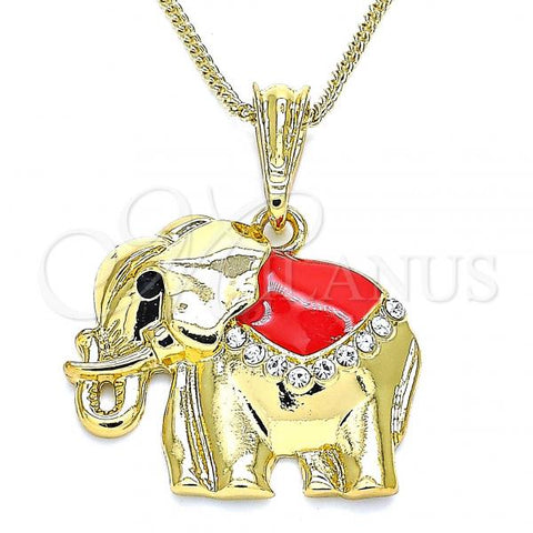 Oro Laminado Pendant Necklace, Gold Filled Style Elephant Design, with White and Black Crystal, Red Enamel Finish, Golden Finish, 04.380.0025.2.20
