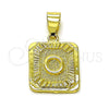 Oro Laminado Fancy Pendant, Gold Filled Style Initials Design, Diamond Cutting Finish, Golden Finish, 05.411.0052