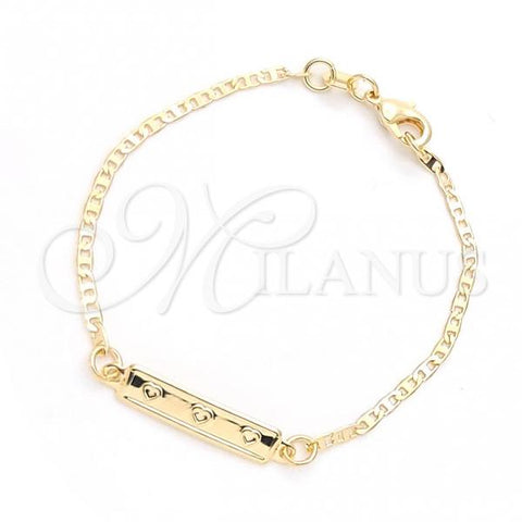 Oro Laminado ID Bracelet, Gold Filled Style Heart and Mariner Design, Polished, Golden Finish, 03.32.0288.06