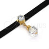 Oro Laminado Fancy Necklace, Gold Filled Style Choker Design, with White Cubic Zirconia and White Azavache, Polished, Golden Finish, 04.215.0022.13