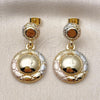 Oro Laminado Stud Earring, Gold Filled Style Diamond Cutting Finish, Tricolor, 02.170.0564.1
