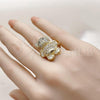 Oro Laminado Multi Stone Ring, Gold Filled Style Teddy Bear and Baguette Design, with White Cubic Zirconia and White Micro Pave, Polished, Golden Finish, 01.284.0108