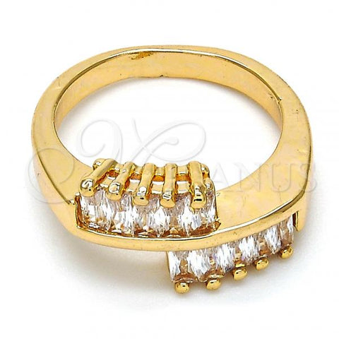 Oro Laminado Multi Stone Ring, Gold Filled Style with White Cubic Zirconia, Polished, Golden Finish, 01.210.0025.08 (Size 8)