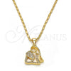 Oro Laminado Pendant Necklace, Gold Filled Style Elephant Design, with White Micro Pave, Polished, Golden Finish, 04.233.0004.18