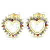 Oro Laminado Stud Earring, Gold Filled Style Heart Design, with Multicolor Cubic Zirconia, Polished, Golden Finish, 02.284.0032.2