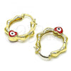 Oro Laminado Small Hoop, Gold Filled Style Heart Design, Red Enamel Finish, Golden Finish, 02.213.0443.2.25