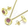 Oro Laminado Earring and Pendant Adult Set, Gold Filled Style with Ruby Micro Pave, Polished, Golden Finish, 10.156.0276.1