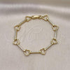 Oro Laminado Fancy Bracelet, Gold Filled Style Heart Design, with White Micro Pave, Polished, Golden Finish, 03.213.0232.07