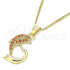 Oro Laminado Pendant Necklace, Gold Filled Style Dolphin Design, with Garnet Micro Pave, Polished, Golden Finish, 04.344.0024.1.20