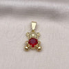Oro Laminado Fancy Pendant, Gold Filled Style Teddy Bear and Heart Design, with Garnet Cubic Zirconia, Polished, Golden Finish, 05.411.0020.1