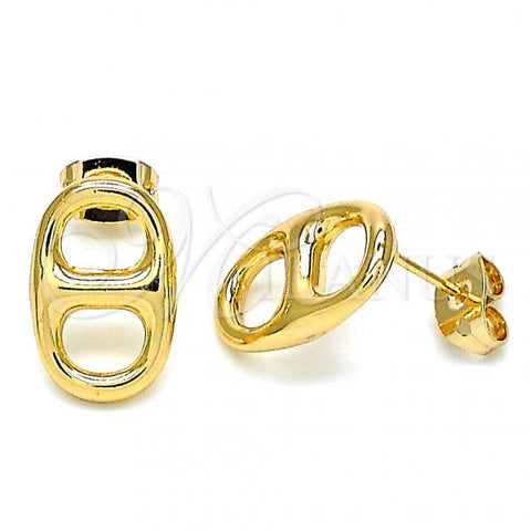 Oro Laminado Stud Earring, Gold Filled Style Puff Mariner Design, Polished, Golden Finish, 02.213.0303