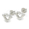 Sterling Silver Stud Earring, Heart Design, with White Micro Pave, Polished, Rhodium Finish, 02.336.0061