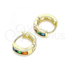 Oro Laminado Huggie Hoop, Gold Filled Style with Multicolor Cubic Zirconia, Polished, Golden Finish, 02.210.0640.5.10