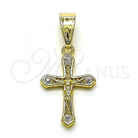 Oro Laminado Religious Pendant, Gold Filled Style Crucifix Design, with White Cubic Zirconia, Polished, Golden Finish, 05.253.0167