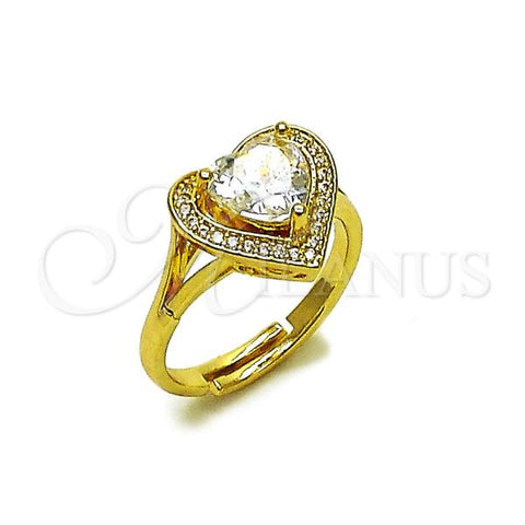 Oro Laminado Multi Stone Ring, Gold Filled Style Heart and Cluster Design, with White Cubic Zirconia and White Micro Pave, Polished, Golden Finish, 01.266.0062