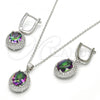 Sterling Silver Earring and Pendant Adult Set, with White Cubic Zirconia and White Micro Pave, Polished, Rhodium Finish, 10.186.0019