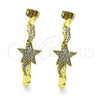 Oro Laminado Stud Earring, Gold Filled Style Star and Moon Design, with White Micro Pave, Polished, Golden Finish, 02.341.0126