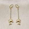 Oro Laminado Long Earring, Gold Filled Style Dolphin Design, with  Cubic Zirconia, Golden Finish, 5.100.014