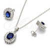 Sterling Silver Earring and Pendant Adult Set, with Sapphire Blue and White Cubic Zirconia, Polished, Rhodium Finish, 10.286.0027