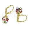 Oro Laminado Dangle Earring, Gold Filled Style Butterfly Design, with Multicolor Micro Pave, Polished, Golden Finish, 02.210.0346.1