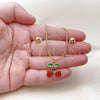 Oro Laminado Earring and Pendant Adult Set, Gold Filled Style Strawberry and Ball Design, Red Enamel Finish, Golden Finish, 10.417.0017