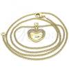 Oro Laminado Pendant Necklace, Gold Filled Style Heart Design, with White Micro Pave, Polished, Golden Finish, 04.156.0340.20