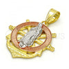 Oro Laminado Religious Pendant, Gold Filled Style Guadalupe and Anchor Design, Polished, Tricolor, 05.253.0002