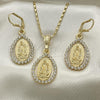 Oro Laminado Earring and Pendant Adult Set, Gold Filled Style with White Crystal, Polished, Golden Finish, 10.351.0012.2